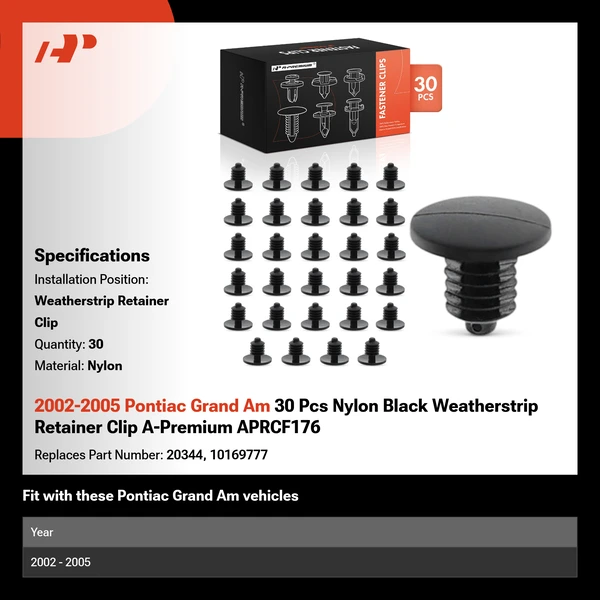 2002-2005 Pontiac Grand Am 30 Pcs Nylon Black Weatherstrip Retainer Clip A-Premium APRCF176