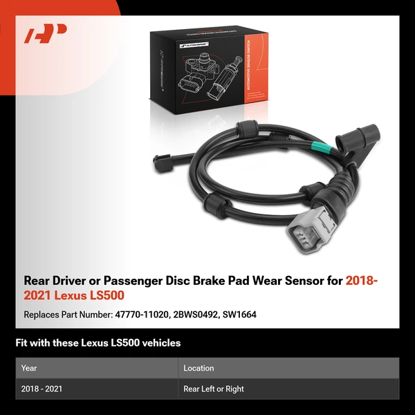 Rear Driver or Passenger Disc Brake Pad Wear Sensor for 2018-2021 Lexus LS500