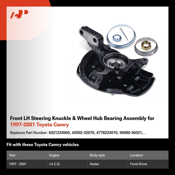 Front LH Steering Knuckle & Wheel Hub Bearing Assembly for 1997-2001 Toyota Camry