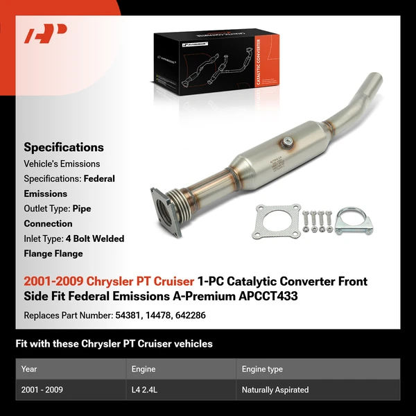 2001-2009 Chrysler PT Cruiser 1-PC Catalytic Converter Front Side Fit Federal Emissions A-Premium APCCT433