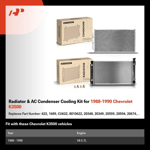 Radiator & AC Condenser Cooling Kit for 1988-1990 Chevrolet K3500