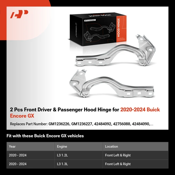 2 Pcs Front Driver & Passenger Hood Hinge for 2020-2024 Buick Encore GX