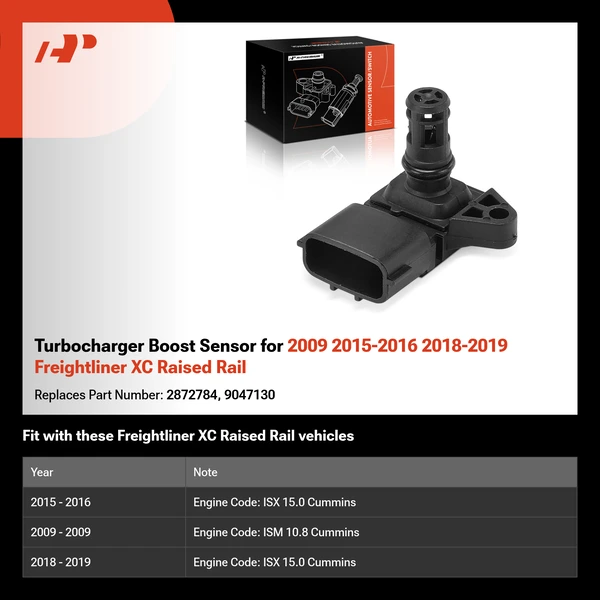 Turbocharger Boost Sensor for 2009 2015-2016 2018-2019 Freightliner XC Raised Rail