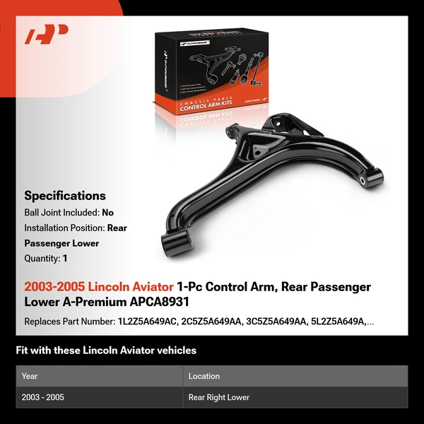 2003-2005 Lincoln Aviator 1-Pc Control Arm, Rear Passenger Lower A-Premium APCA8931