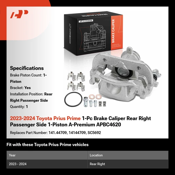 2023-2024 Toyota Prius Prime 1-Pc Brake Caliper Rear Right Passenger Side 1-Piston A-Premium APBC4620