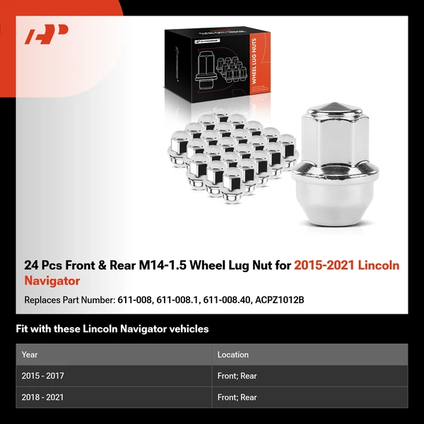 24 Pcs Front & Rear M14-1.5 Wheel Lug Nut for 2015-2021 Lincoln Navigator