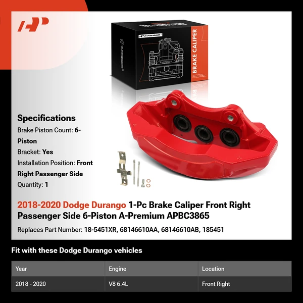 2018-2020 Dodge Durango 1-Pc Brake Caliper Front Right Passenger Side 6-Piston A-Premium APBC3865