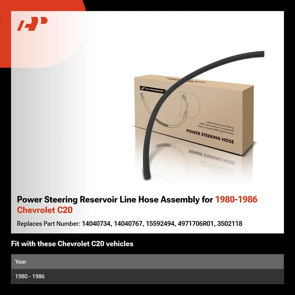 Power Steering Reservoir Line Hose Assembly for 1980-1986 Chevrolet C20