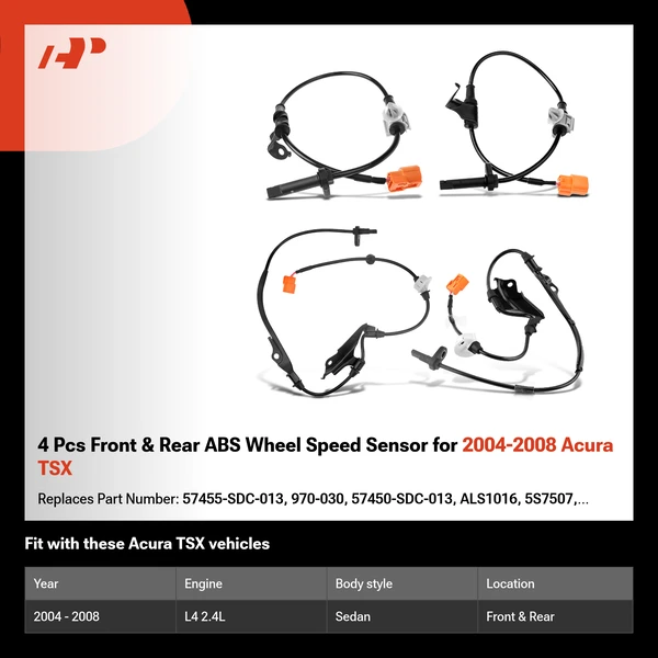 4 Pcs Front & Rear ABS Wheel Speed Sensor for 2004-2008 Acura TSX