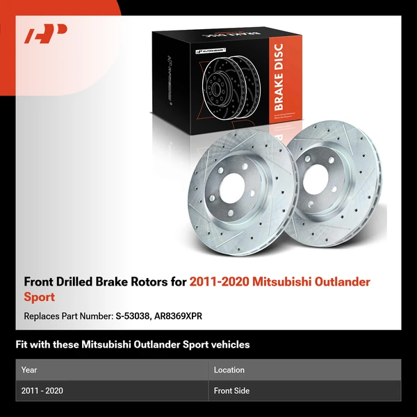 Front Drilled Brake Rotors for 2011-2020 Mitsubishi Outlander Sport