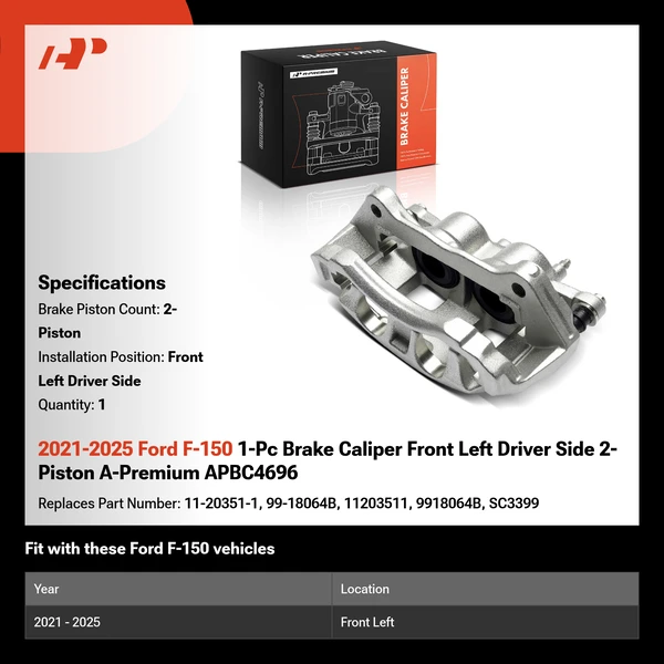 2021-2025 Ford F-150 1-Pc Brake Caliper Front Left Driver Side 2-Piston A-Premium APBC4696