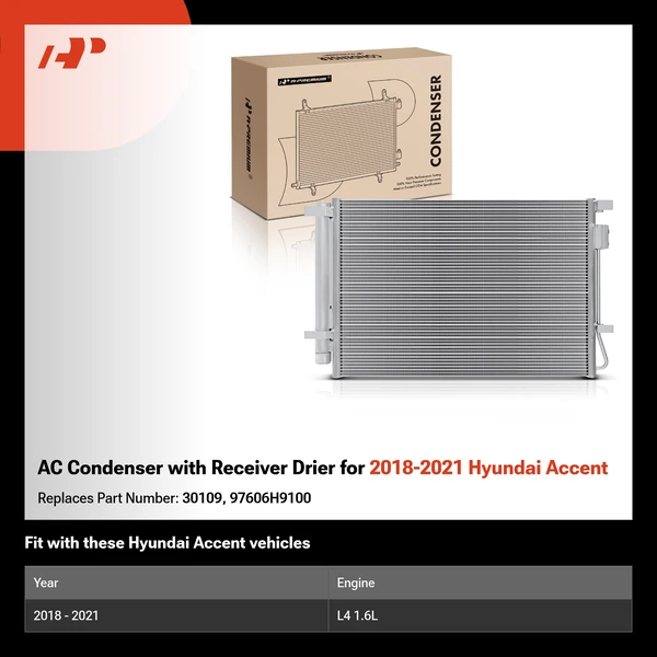 AC Condenser with Receiver Drier for 2018-2021 Hyundai Accent