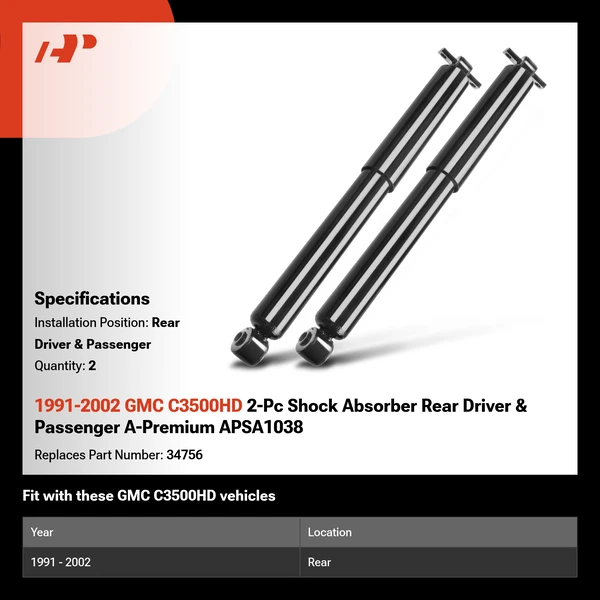 1991-2002 GMC C3500HD 2-Pc Shock Absorber Rear Driver & Passenger A-Premium APSA1038