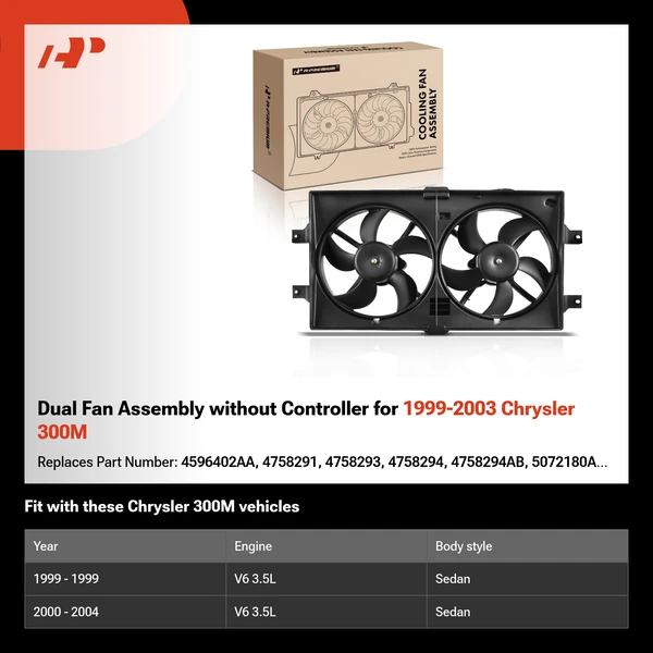 Dual Fan Assembly without Controller for 1999-2003 Chrysler 300M
