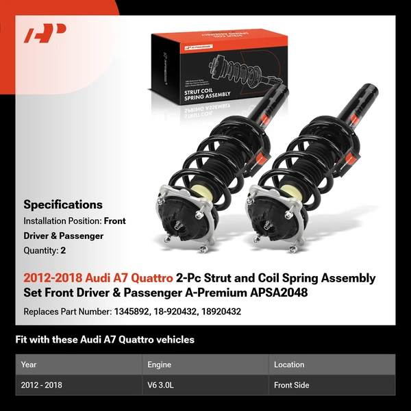 2012-2018 Audi A7 Quattro 2-Pc Strut and Coil Spring Assembly Set Front Driver & Passenger A-Premium APSA2048