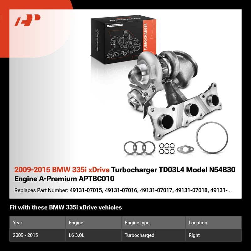 2009-2015 BMW 335i xDrive Turbocharger TD03L4 Model N54B30 Engine A-Premium APTBC010