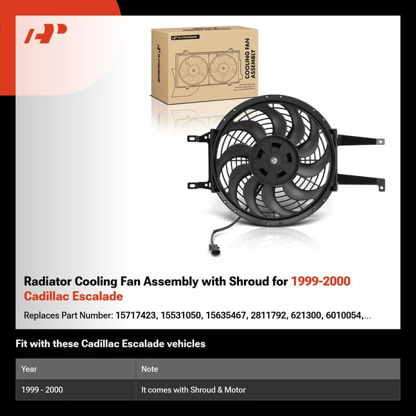 Radiator Cooling Fan Assembly with Shroud for 1999-2000 Cadillac Escalade