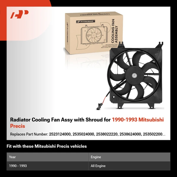 Radiator Cooling Fan Assy with Shroud for 1990-1993 Mitsubishi Precis