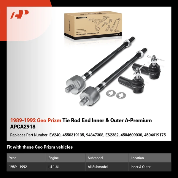 1989-1992 Geo Prizm Tie Rod End Inner & Outer A-Premium APCA2918