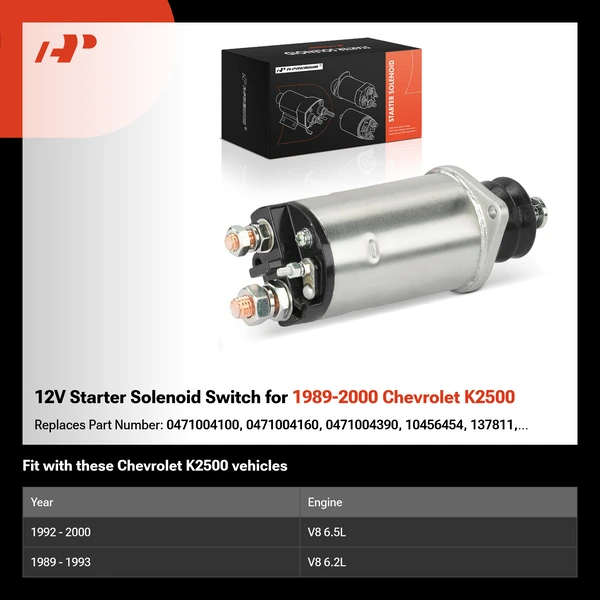 12V Starter Solenoid Switch for 1989-2000 Chevrolet K2500