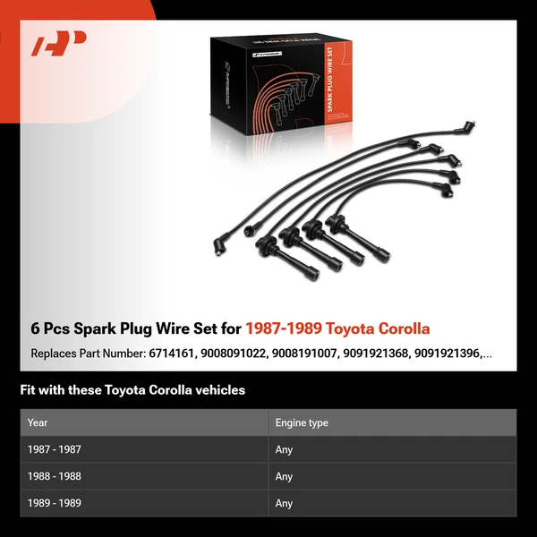 6 Pcs Spark Plug Wire Set for 1987-1989 Toyota Corolla
