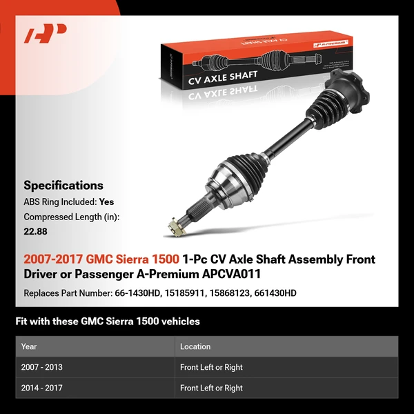 2007-2017 GMC Sierra 1500 1-Pc CV Axle Shaft Assembly Front Driver or Passenger A-Premium APCVA011