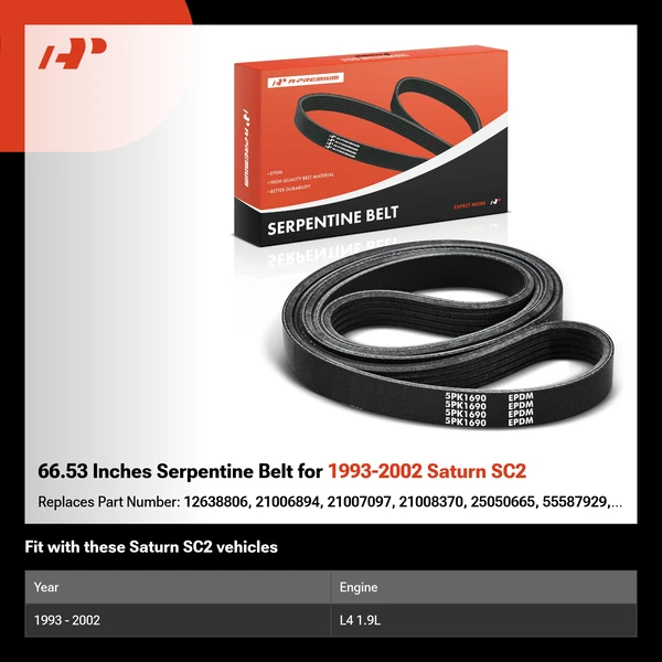 66.53 Inches Serpentine Belt for 1993-2002 Saturn SC2