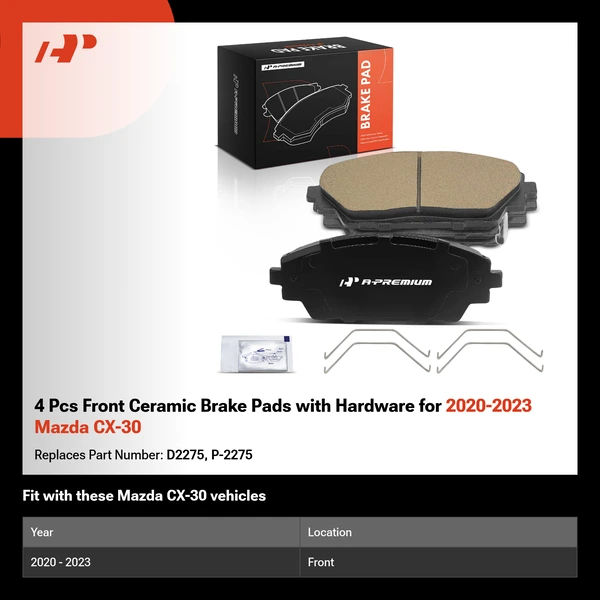 4 Pcs Front Ceramic Brake Pads with Hardware for 2020-2023 Mazda CX-30
