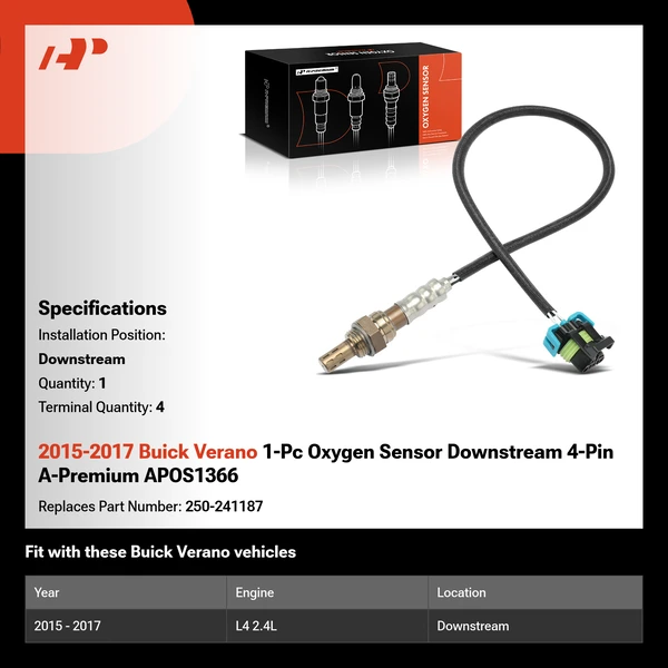 2015-2017 Buick Verano 1-Pc Oxygen Sensor Downstream 4-Pin A-Premium APOS1366