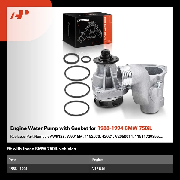 Engine Water Pump with Gasket for 1988-1994 BMW 750iL
