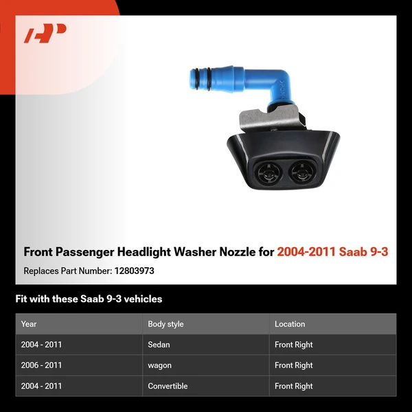 Front Passenger Headlight Washer Nozzle for 2004-2011 Saab 9-3