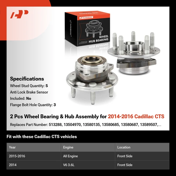 2 Pcs Wheel Bearing & Hub Assembly for 2014-2016 Cadillac CTS