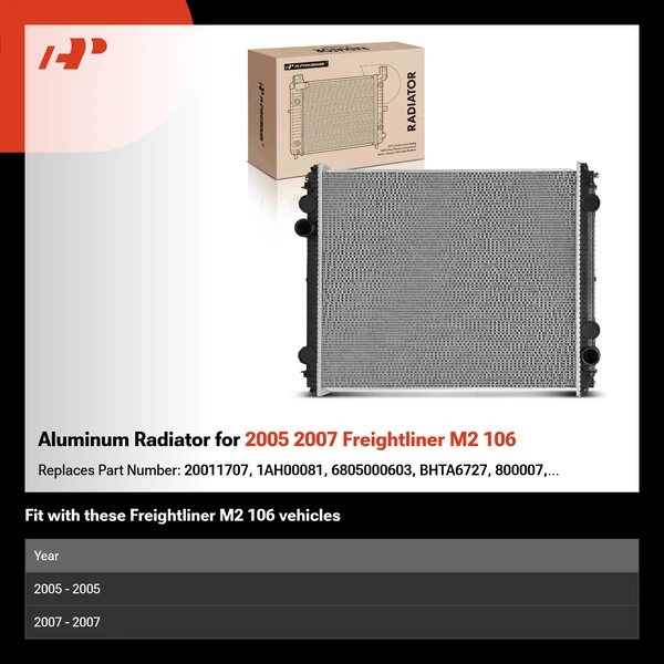 Aluminum Radiator for 2005 2007 Freightliner M2 106