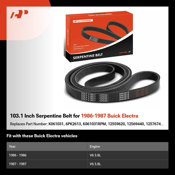 103.1 Inch Serpentine Belt for 1986-1987 Buick Electra