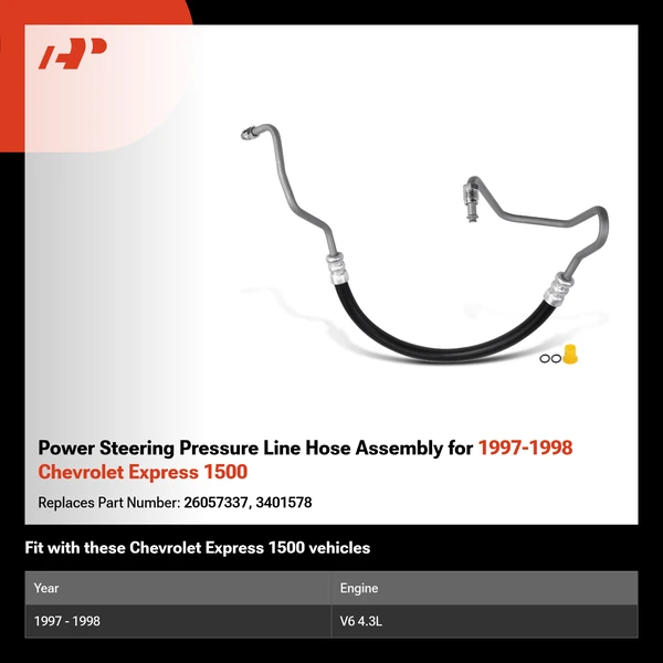 Power Steering Pressure Line Hose Assembly for 1997-1998 Chevrolet Express 1500