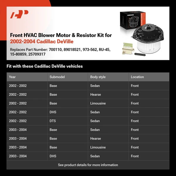 Front HVAC Blower Motor & Resistor Kit for 2002-2004 Cadillac DeVille