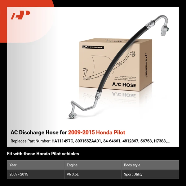 AC Discharge Hose for 2009-2015 Honda Pilot