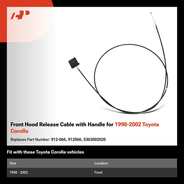 Front Hood Release Cable with Handle for 1998-2002 Toyota Corolla