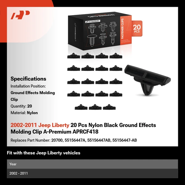 2002-2011 Jeep Liberty 20 Pcs Nylon Black Ground Effects Molding Clip A-Premium APRCF418