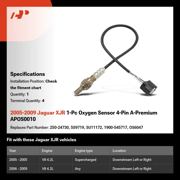 2005-2009 Jaguar XJR 1-Pc Oxygen Sensor 4-Pin A-Premium APOS0010