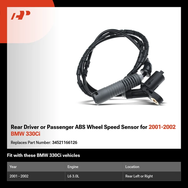 Rear Driver or Passenger ABS Wheel Speed Sensor for 2001-2002 BMW 330Ci