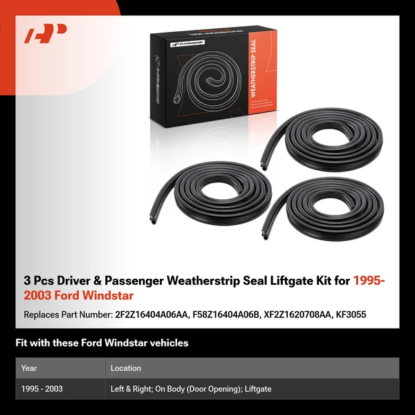 3 Pcs Driver & Passenger Weatherstrip Seal Liftgate Kit for 1995-2003 Ford Windstar