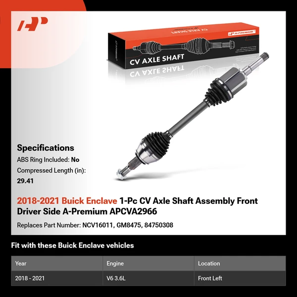 2018-2021 Buick Enclave 1-Pc CV Axle Shaft Assembly Front Driver Side A-Premium APCVA2966