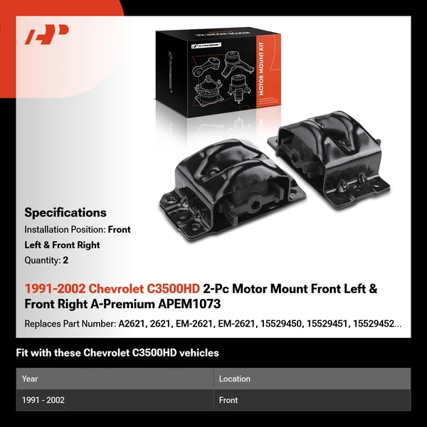 1991-2002 Chevrolet C3500HD 2-Pc Motor Mount Front Left & Front Right A-Premium APEM1073