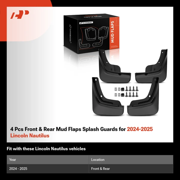 4 Pcs Front & Rear Mud Flaps Splash Guards for 2024-2025 Lincoln Nautilus