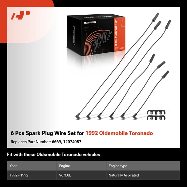 6 Pcs Spark Plug Wire Set for 1992 Oldsmobile Toronado