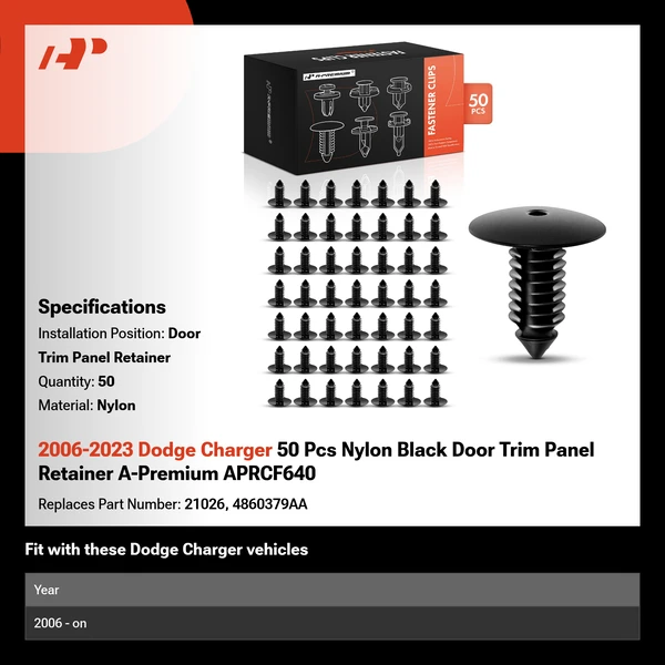 2006-2023 Dodge Charger 50 Pcs Nylon Black Door Trim Panel Retainer A-Premium APRCF640