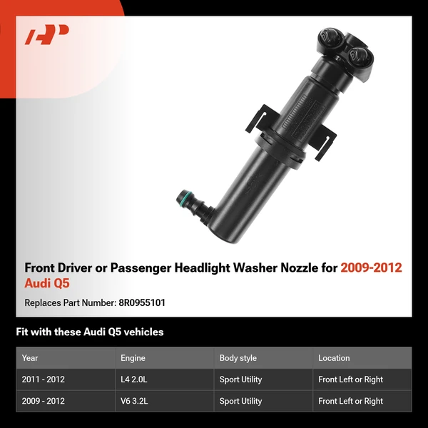 Front Driver or Passenger Headlight Washer Nozzle for 2009-2012 Audi Q5