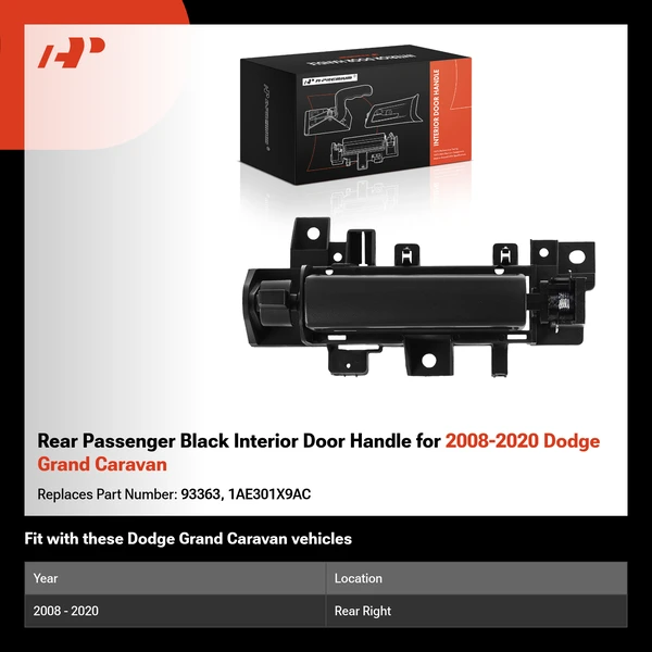 Rear Passenger Black Interior Door Handle for 2008-2020 Dodge Grand Caravan