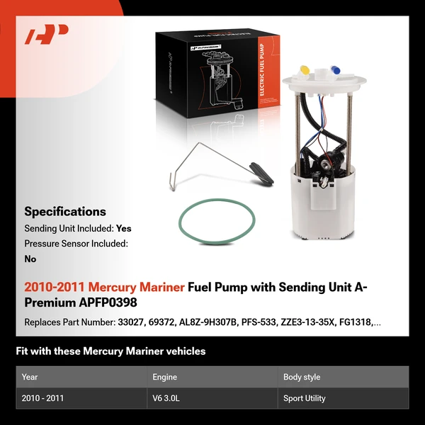 2010-2011 Mercury Mariner Fuel Pump with Sending Unit A-Premium APFP0398